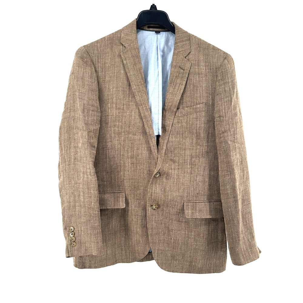 J.Crew Ludlow Blazer Mens 40R Brown Herringbone Slim Fit Linen Silk Wool Blend